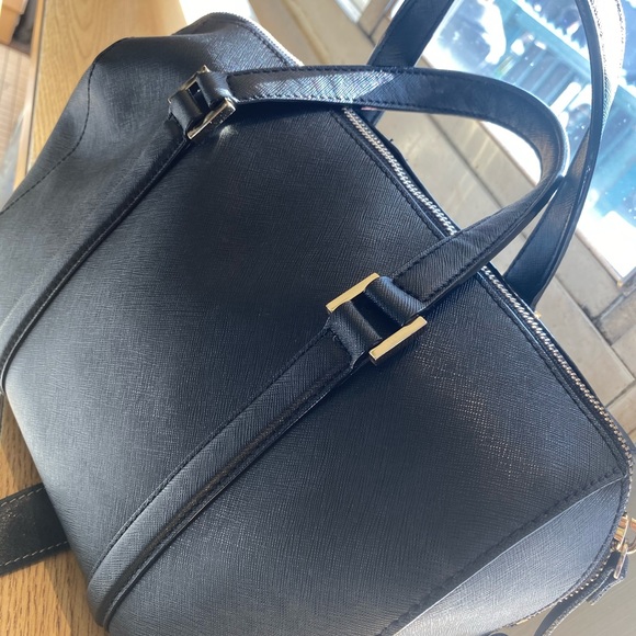 KATE SPADE NY SAFFIANO BLACK LEATHER SATCHEL Crossbody Bag RARE LUX GORG M FLAW - Picture 3 of 12